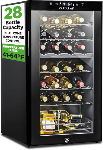 28 Bottle Wine Fridge | Dual Zone Wine Chiller | Adjustable Temperature 41°F to 