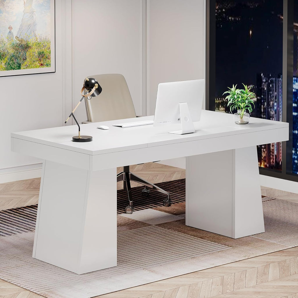 55 Inches Executive Desk, Mid-Century Modern Home Office Desk