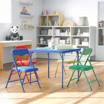Mindy Kids 5-Piece set Folding Square Table and Chairs Set for Daycare and Classrooms, Children's Activity Table and