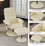 Modern Reclining Swivel Lounge Chair and Ottoman — White