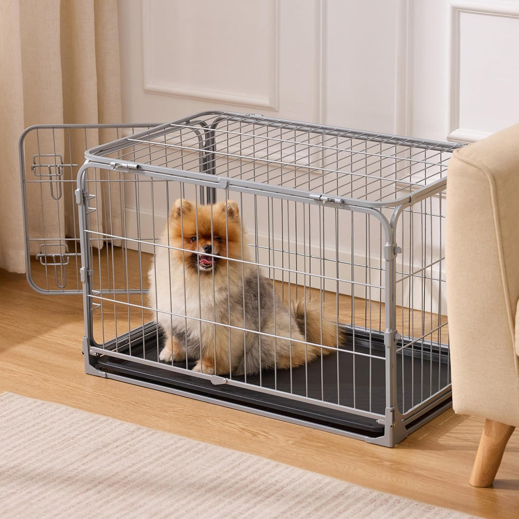 Collapsible Dog Crate for Small Dogs - 30 inch Escape Proof Metal Dog Kennel with Double Door