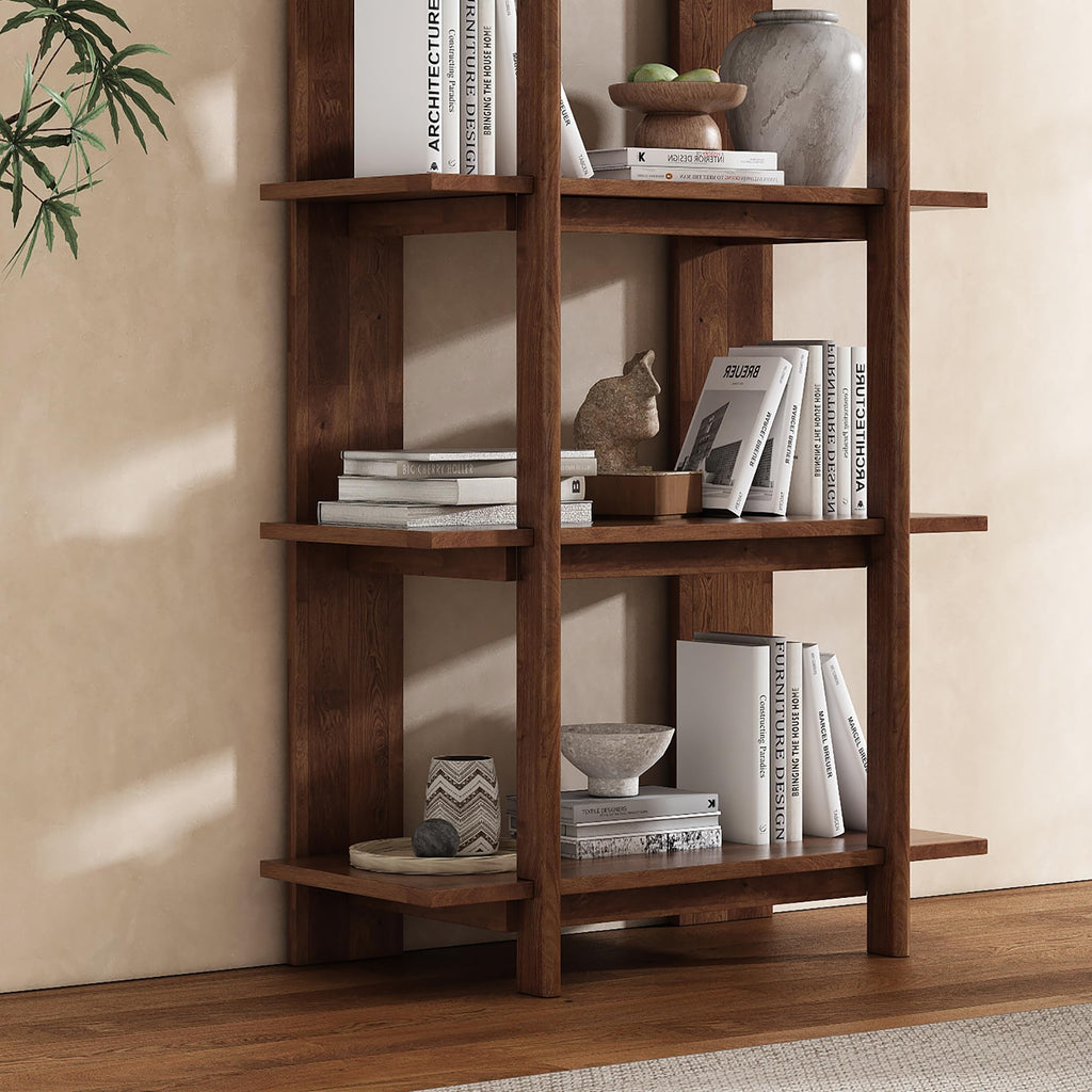 4 Shelf Narrow Walnut Bookcase H-70 L-33 Acacia Wood Open Bookshelf