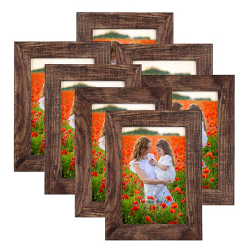 Wooden 4x6 Picture Frame Set of 7, Rustic Frames Display 4 by 6 Inch Photo for Wall or Tabletop