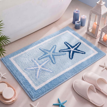 Beach Bathroom Rug Bath Mat Starfish Non-Slip Soft 24 x16 Inches