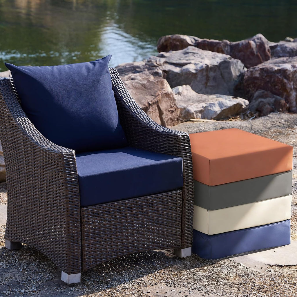 Outdoor Chair Cushions, Waterproof & Fade Resistant Patio Cushions | 24 x 24 x 5.75 In, Navy Blue, Removable Cover
