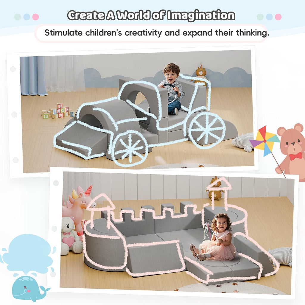 68 Inch Extra Large Modular Kids Play Couch, Toddler Foam Couch, 16Pcs Fort Pillows for Kids, Playroom Decor for Boys