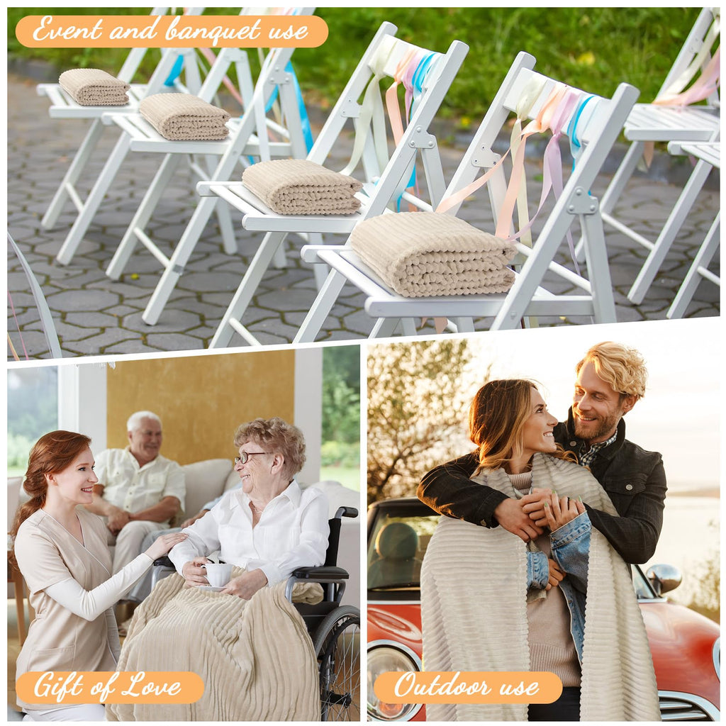 6 Pcs Flannel Throw Blankets Bulk Outdoor Wedding, Beige