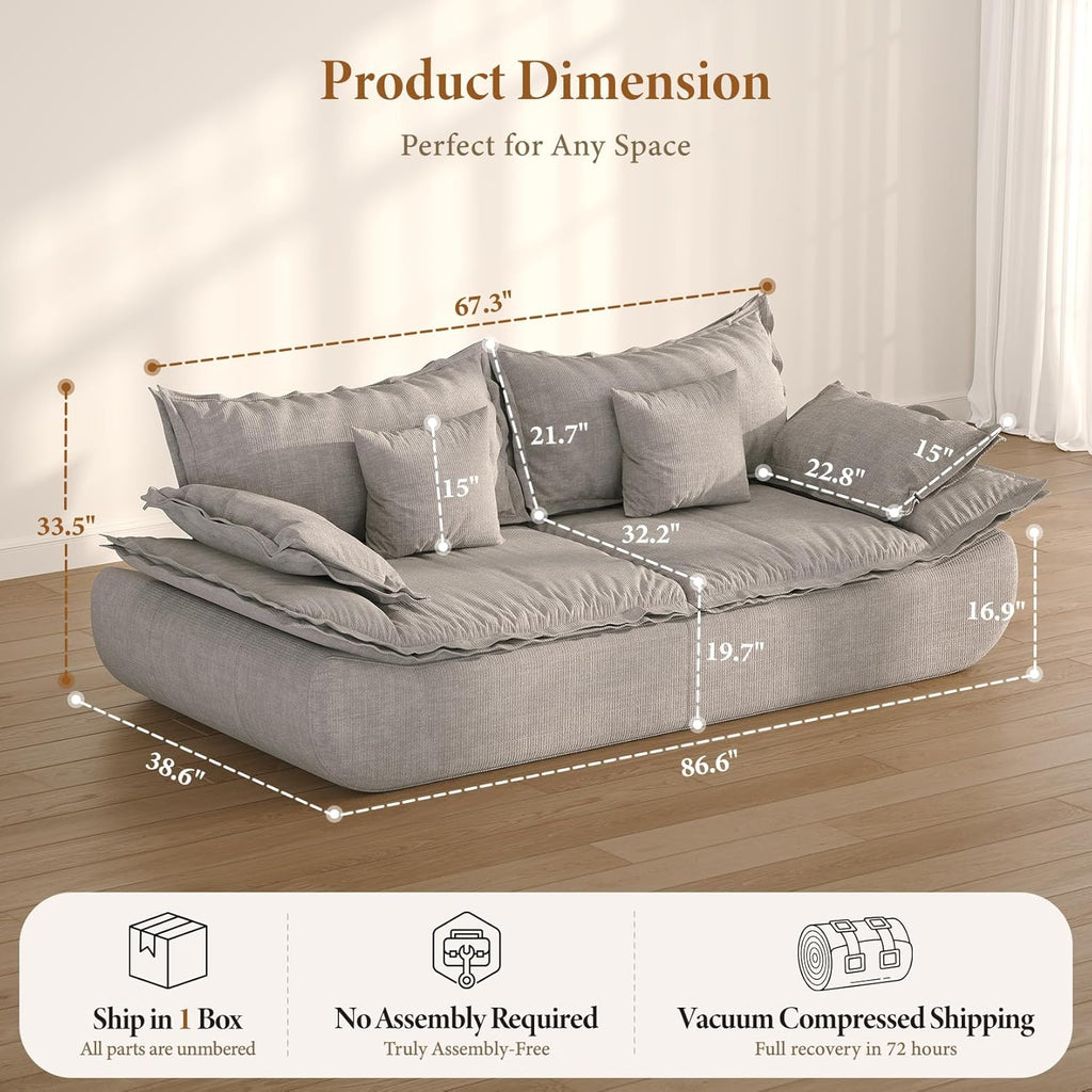 86.6" Cloud Couch for Living Room, Modern 3 Seater Sailboat Sofa with Deep Seat