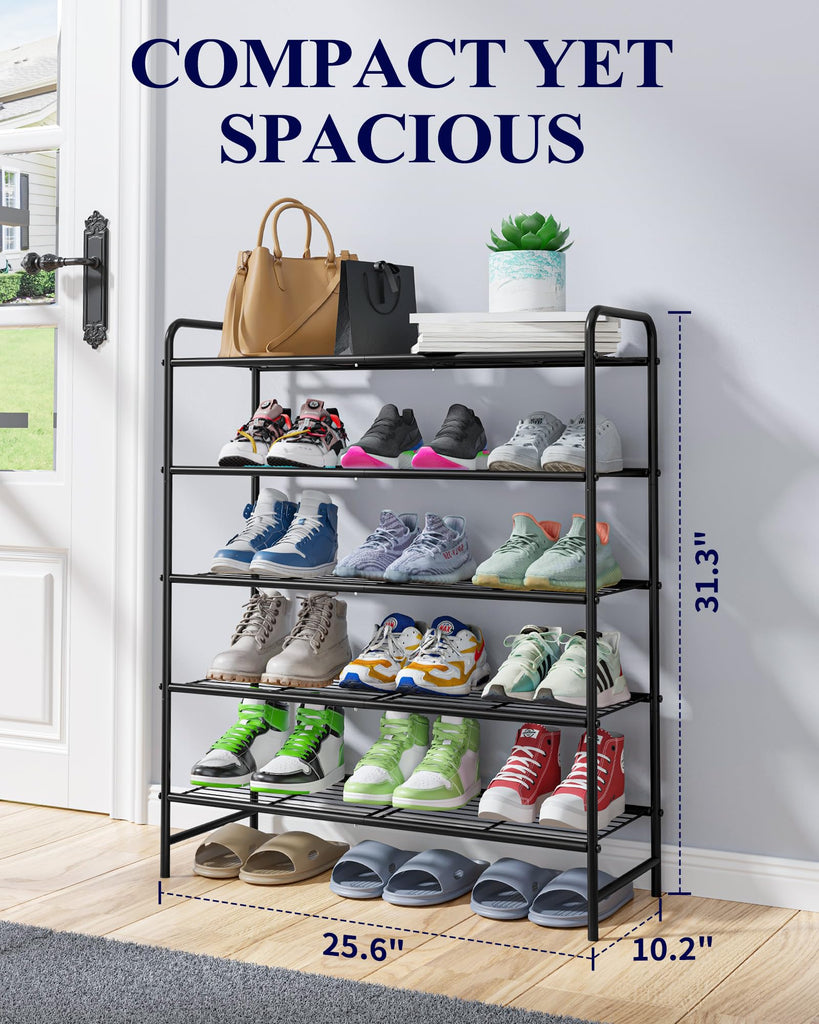 Stainless Steel Shoe Rack Organizer, 25.6" Wide - 5 Tier, Black