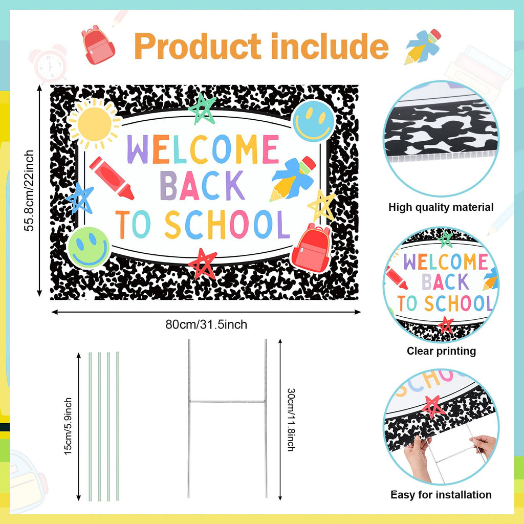 Back to School Yard Sign 31.5×22 Inch Large Welcome Back to School Lawn Sign with Stakes First Day of School Party