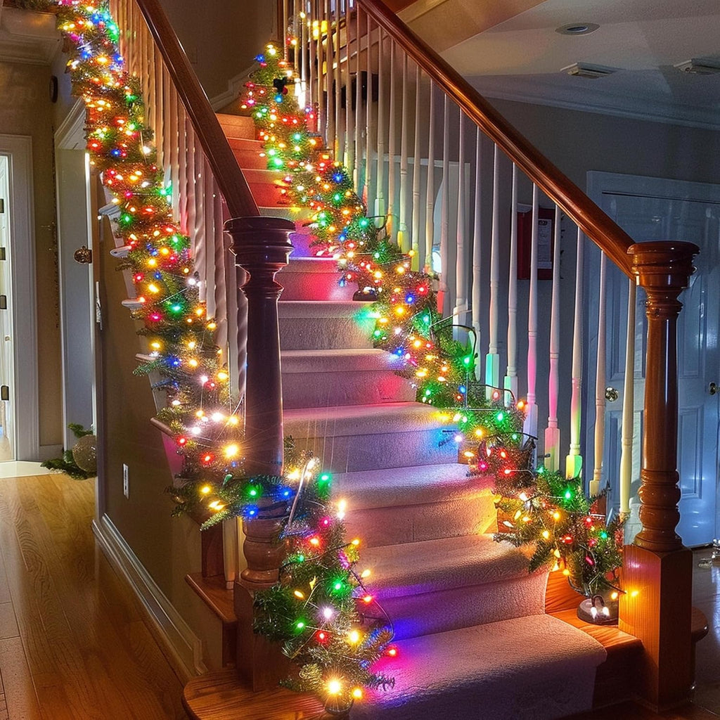 30 FT Pre-Lit Christmas Garland Decorations, 100 LED Lighted Artificial Pine Garlands with 8 Modes, Green Garland