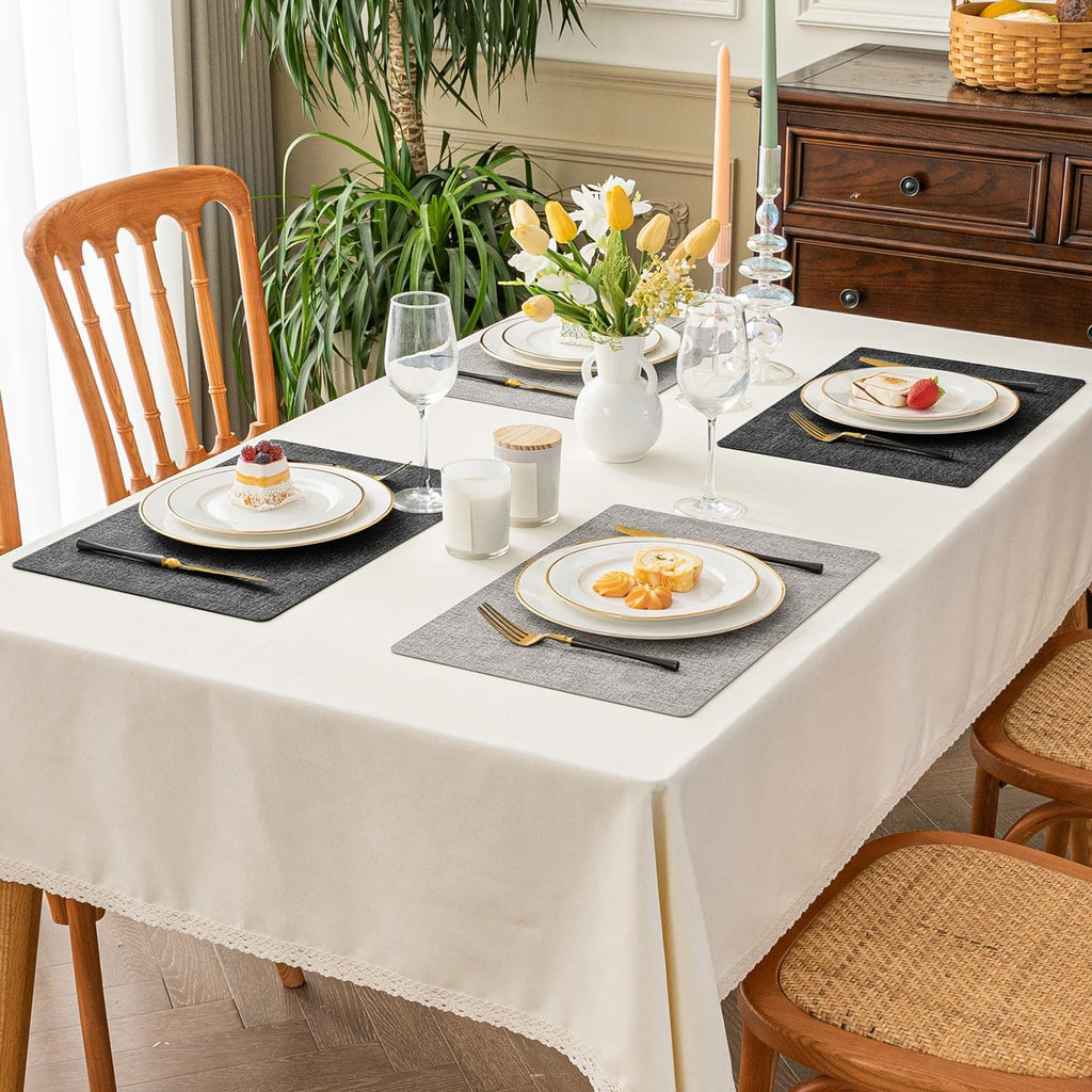 Vinyl Placemats, Reversible Faux Leather Heat Resistant Wipeable Table Mats, Waterproof Washable Non-Slip - Set of 4