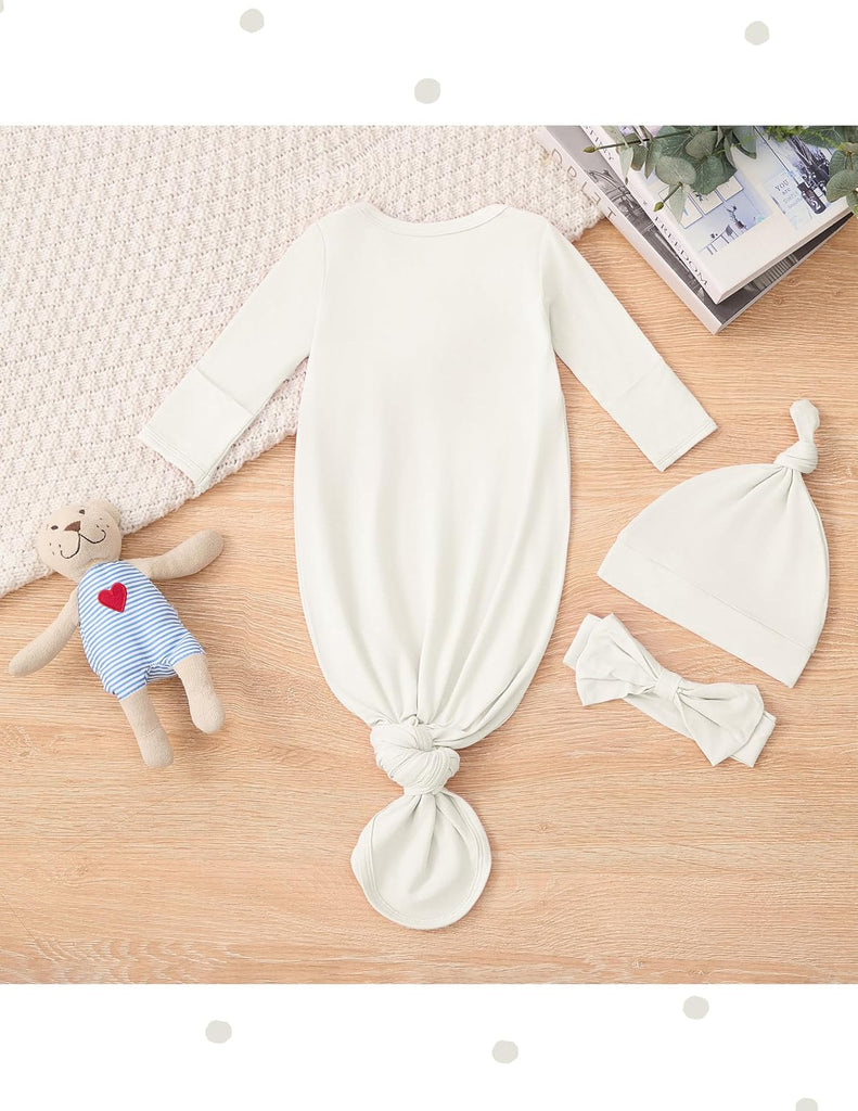 Newborn Knotted Gown 2Pack, Soft Breathable Baby Sleep Gown for Boys Girls, Infant Baby Coming Home Hospital Outfit