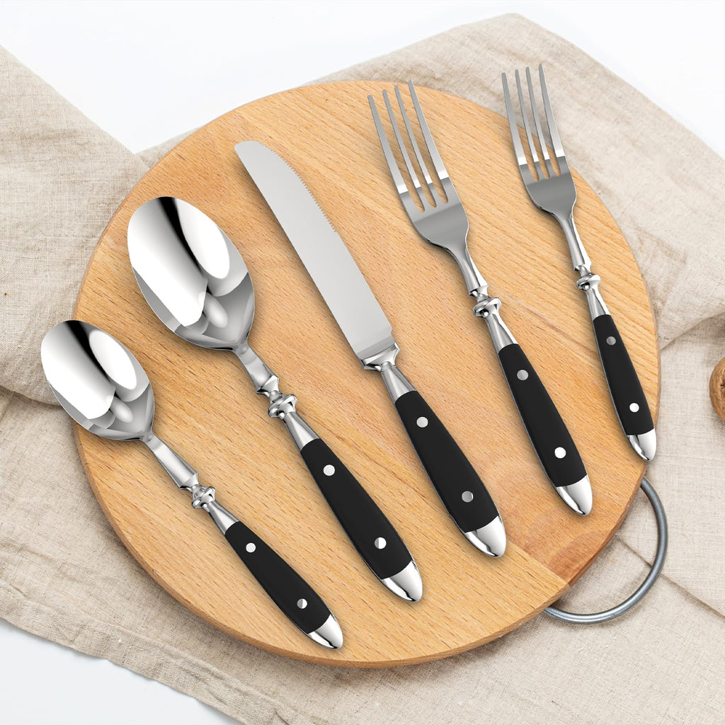 Retro 20-Piece Silverware Set, Stainless Steel Cutlery Set, Vintage Flatware Set with Black Bakelite Handle