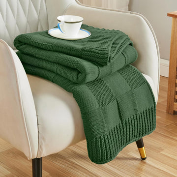 Christmas Green Knitted Checkered Throw Blanket 50"X60"