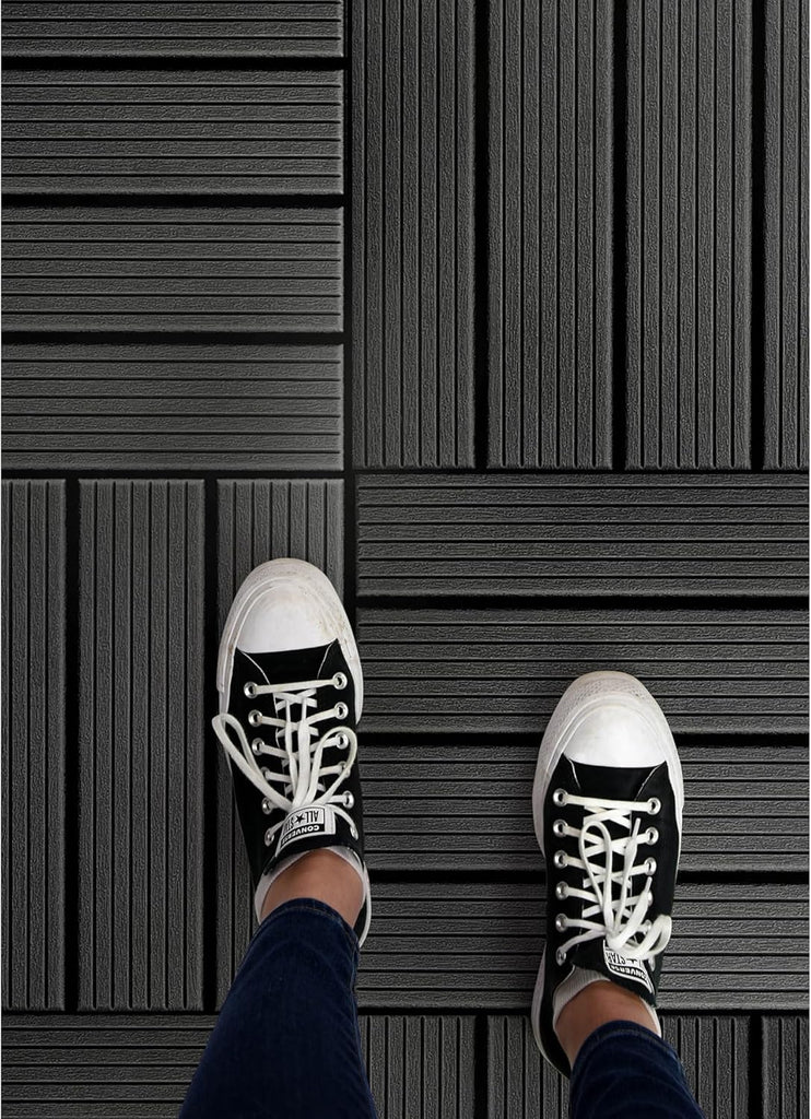 11.8-in by 11.8-in Straight Groove Dark Grey Interlocking Deck Tiles, Pack of 9 Tiles, FPD6183