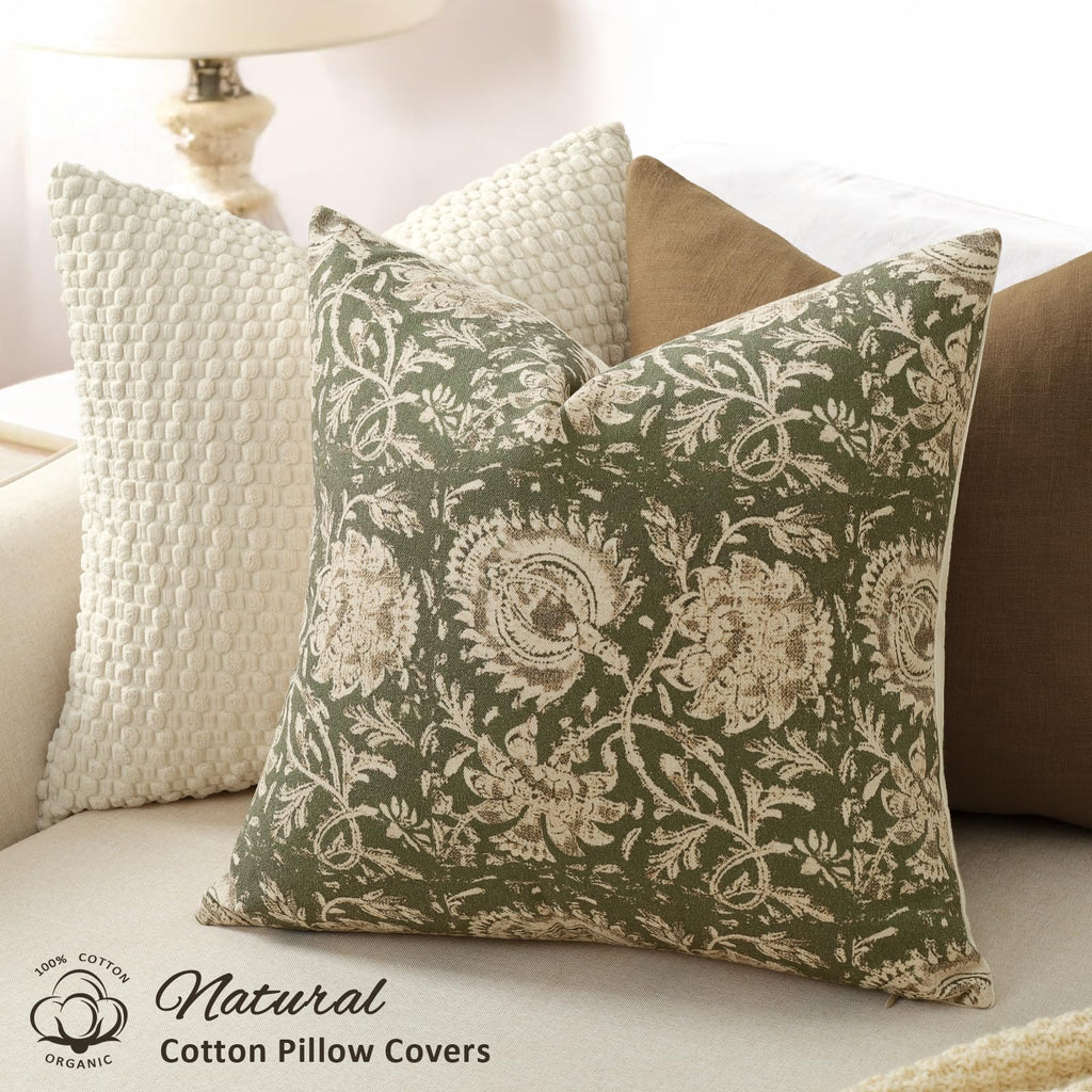 Vintage Floral Print Throw Pillow Covers 24x24 Set of 2 Neutral Modern Farmhouse Pillowcases Accent Decorative