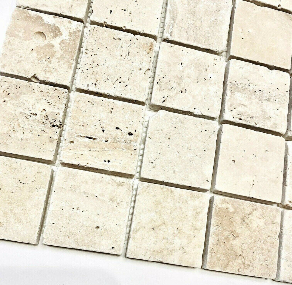 2x2 Light Ivory Tumbled Travertine Mosaic Tile Backsplash Wall Floor