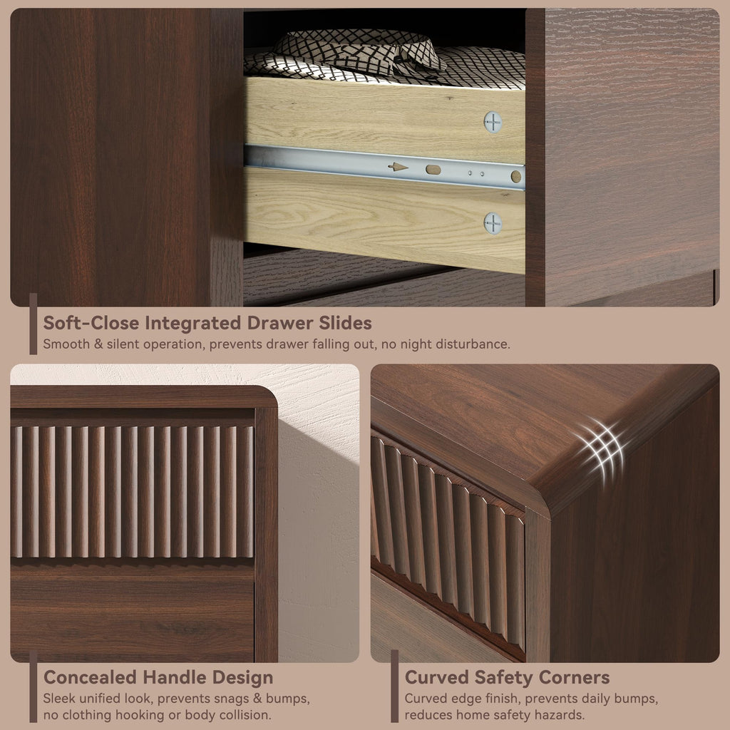 Fluted 8 Drawer Dresser, 50" Wide Dresser & Chest of Drawers with Curved Profile Design, Wood Mid Century Modern