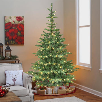 Prelit Artificial Christmas Tree, PE & PVC Pre Lit Hinged Xmas Tree with 500 Warm White Lights & 1307 Branch