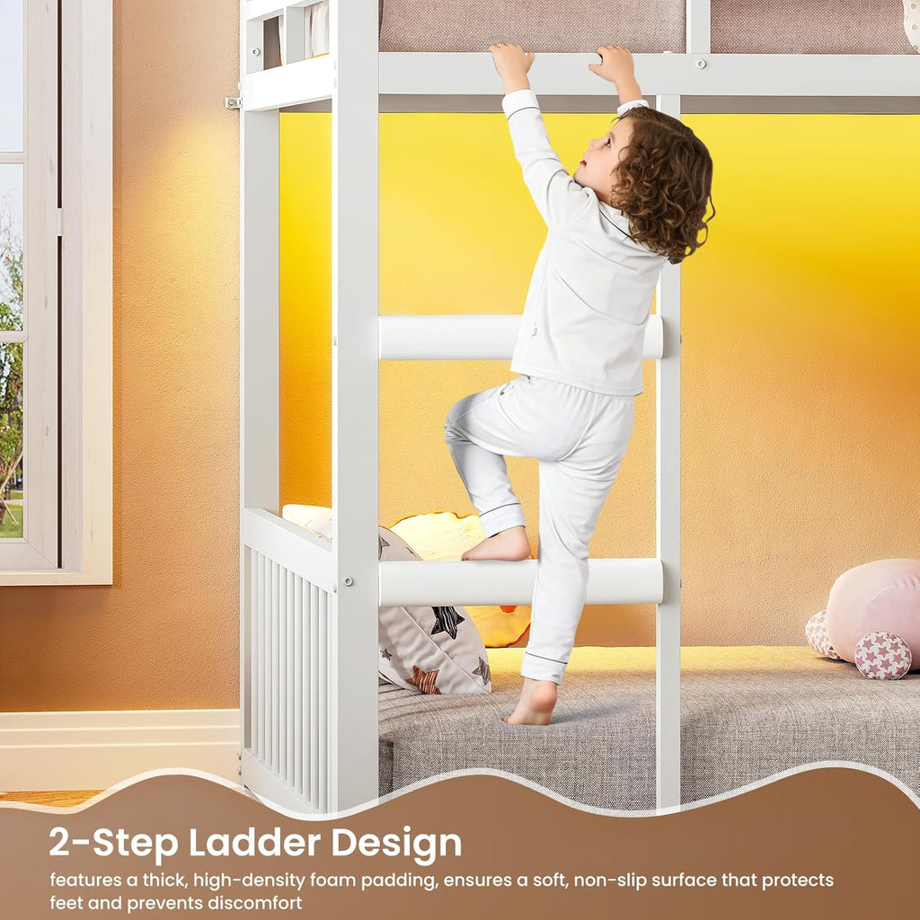 Bunk Bed Twin Over Twin with 3 Storage Drawers and Shelves, House Shaped Bunk Bed with Stairs and Guardrail