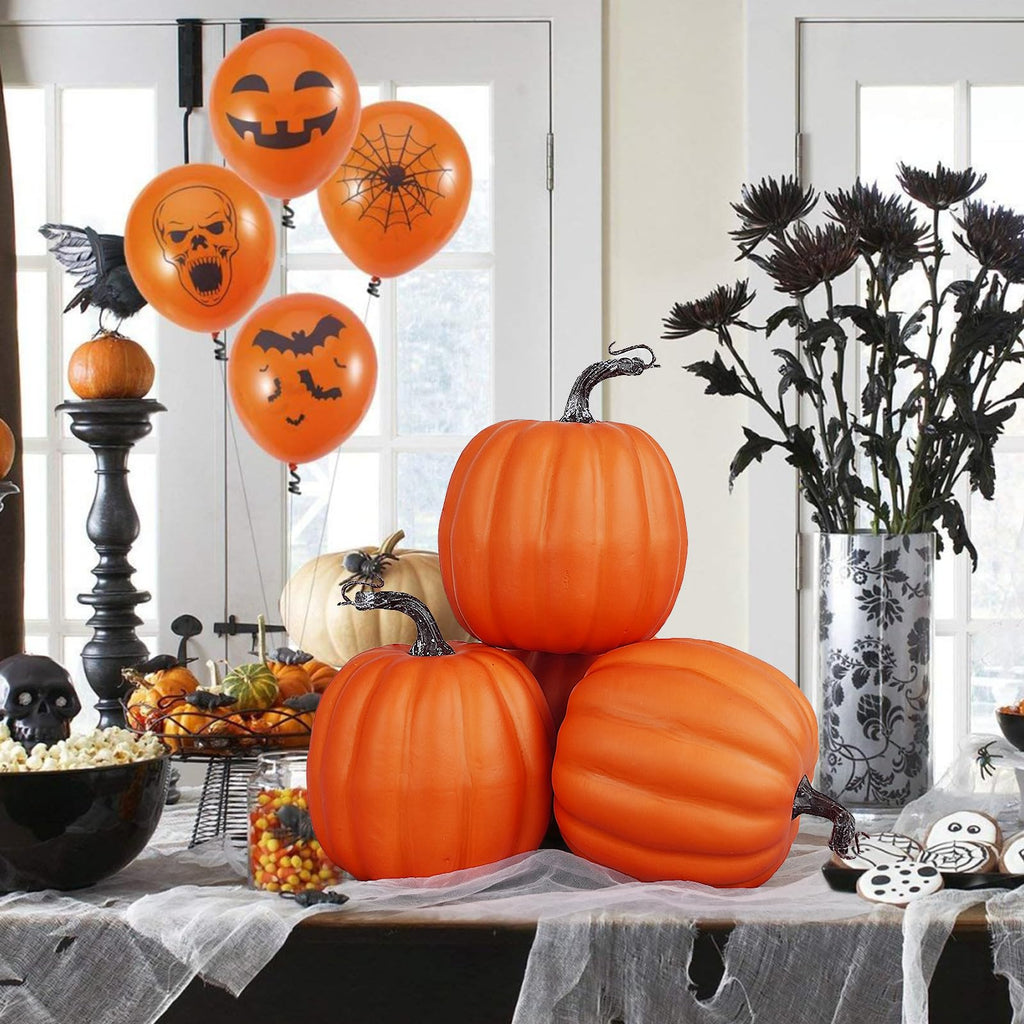 6 Inch Large Artificial Pumpkins, 4PCS Big Orange Faux Foam Harvest Pumpkins for Fall Autumn Thanksgiving Seasonal