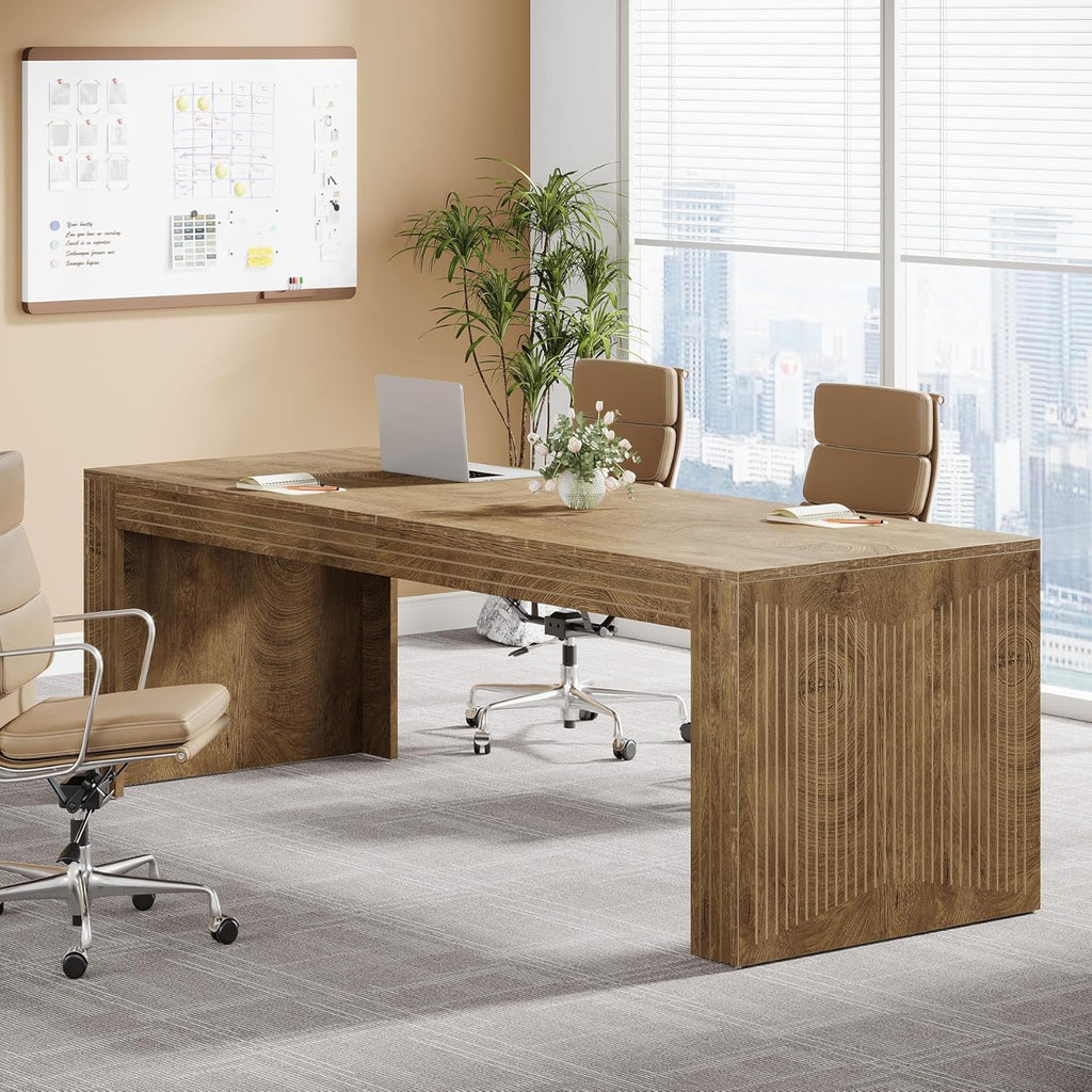 79-Inch Extra Long Desk, Two Person Double Desk, Wooden Long Computer Desk Writing Table, Natural Oak