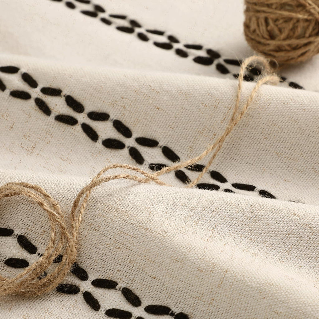 Beige 100% Boho Blackout Curtains 84 Inch 2 Panels with Tassels