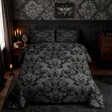 Gothic Death Moth Damask Comforter Set Queen Size Bedding Set