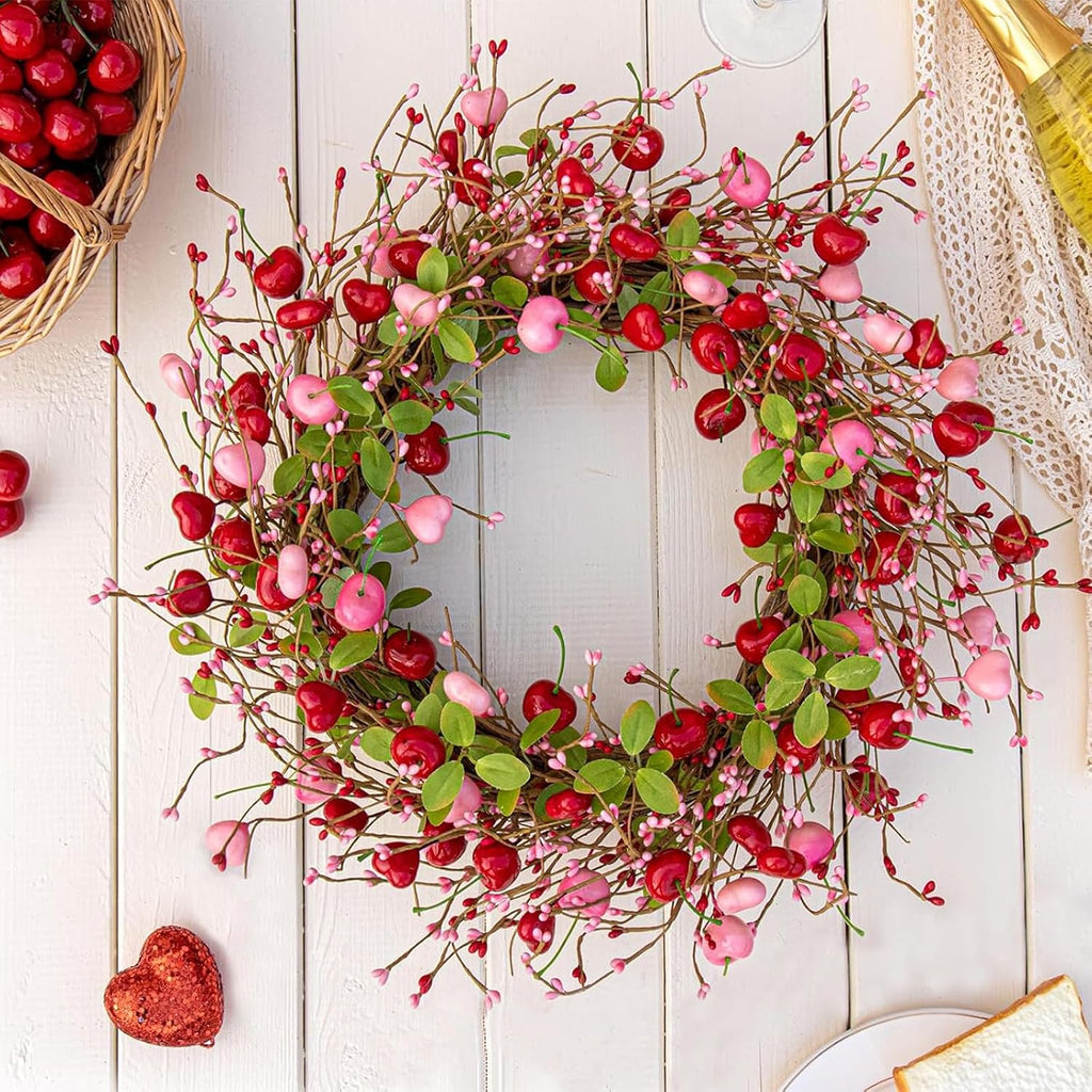 20 Inches Farmhouse Valentine's Day Wreath Romantic Valentines Wreaths for Front Door Rustic Valentines Door Wreath