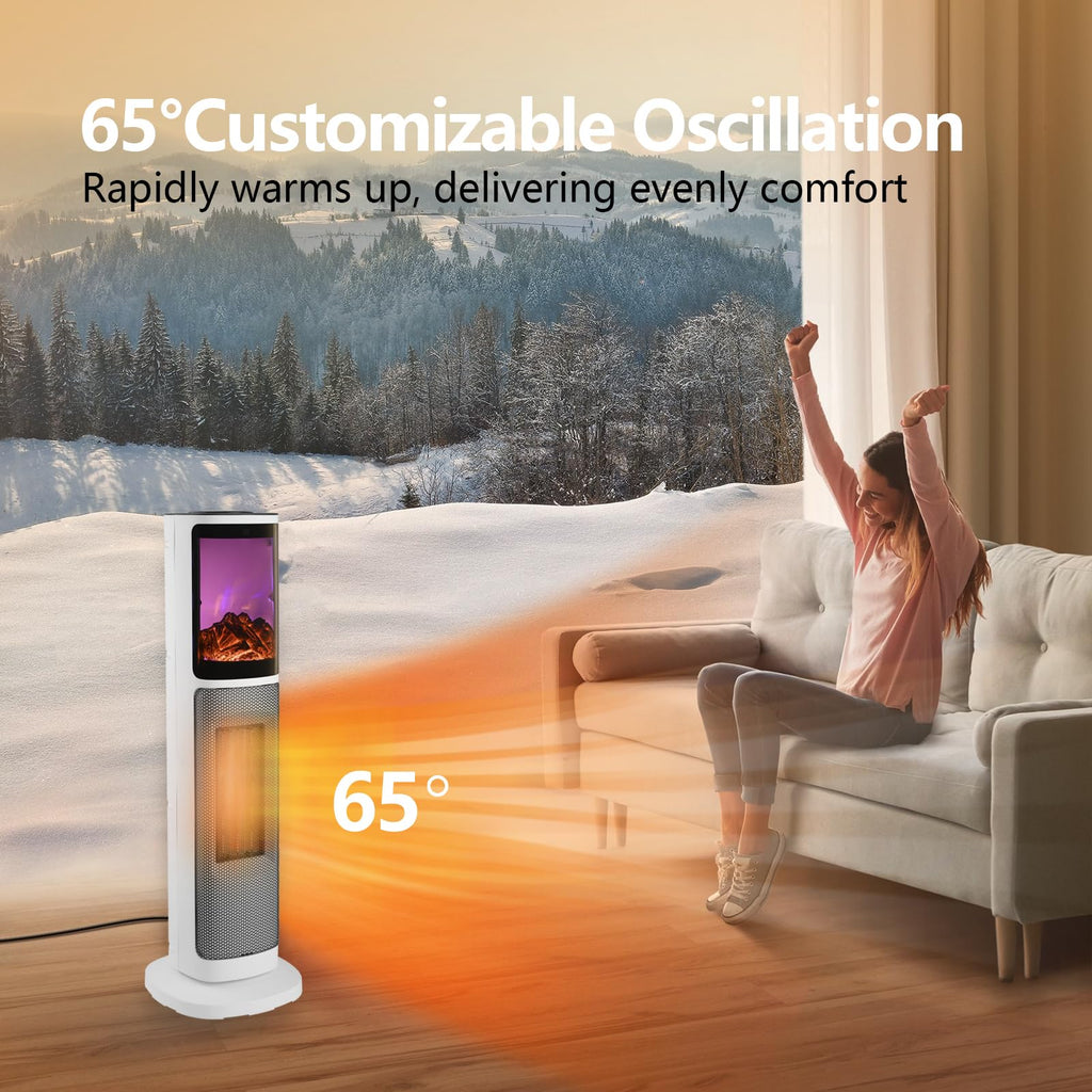 Oscillating Ceramic Tower Space Heater 3D Flame Office