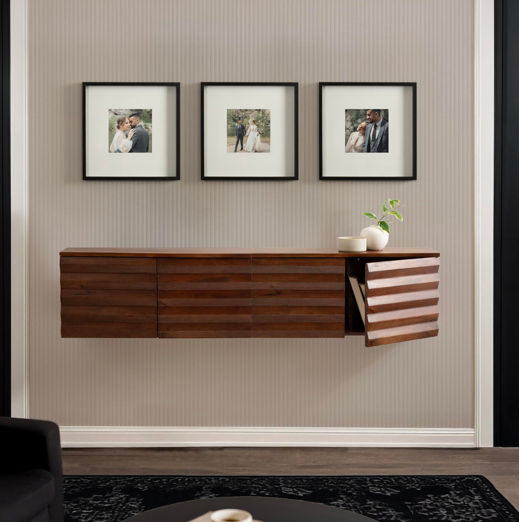 Gibson Modern Wall Picture Frame Set of 3, 16x16 matted to 8x8, Black, Three-Piece Frame Set for Gallery Wall Frame