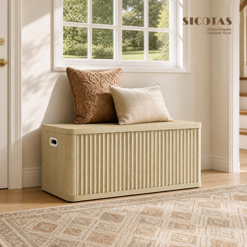 Storage Bench 40.2" Wide Shoe Bench with Lift Top Large Wooden Storage Chest Trunk Modern Blanket Chest with 2 Safety