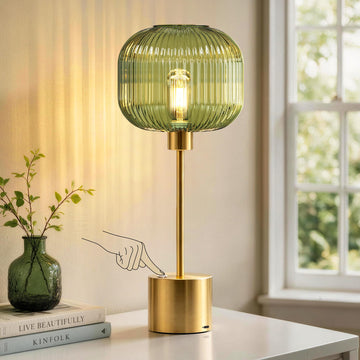 Rechargeable Cordless Glass Table Lamp, Modern Bedside Lamp