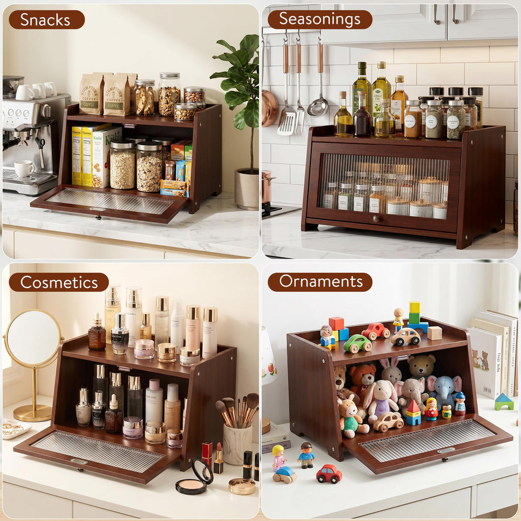 Bread Box - Wooden Countertop with Clear Acrylic View Window