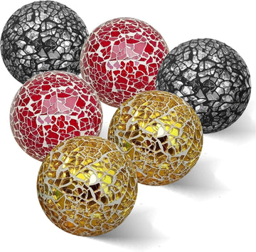 3 in Decorative Orbs Glass Balls,Mosaic Sphere globe for Whole Housewares,Wedding/Birthday,Bowls,Vases - Set of 6