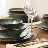 Green Lantern Service for 4 (16 Piece) Double Bowl Dinnerware Set, Teal, Soft Gray, Dinnerware Set