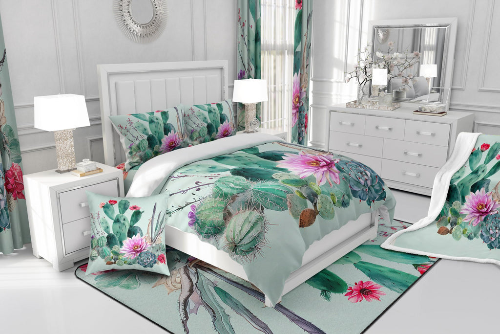 Cactus Fleece Throw Blanket with Boho Succulent Botanical Floral Print Plush Sherpa Blanket for Sofa Bed Couch 30x40