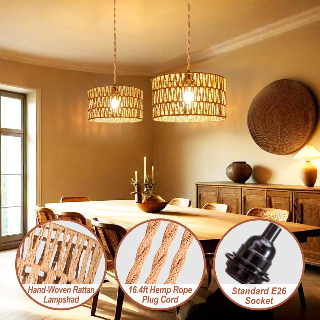 Plug in Pendant Light, Rattan Hanging Lights with Plug in Cord, Handmade Hanging Lamp Plug in, Rattan Light Fixtures
