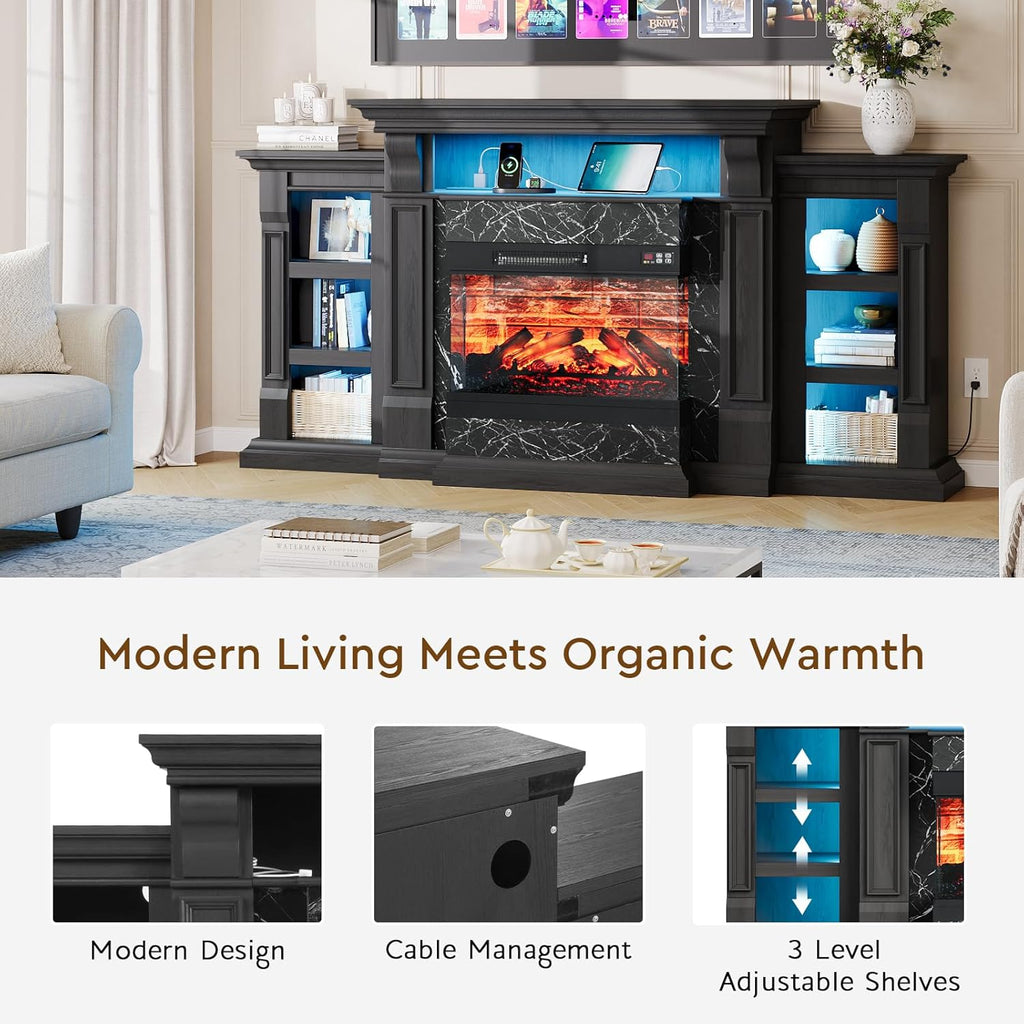 LED Electric Fireplace TV Stand with Outlet, 72'' Fireplace Mantel for TVs up to 80''
