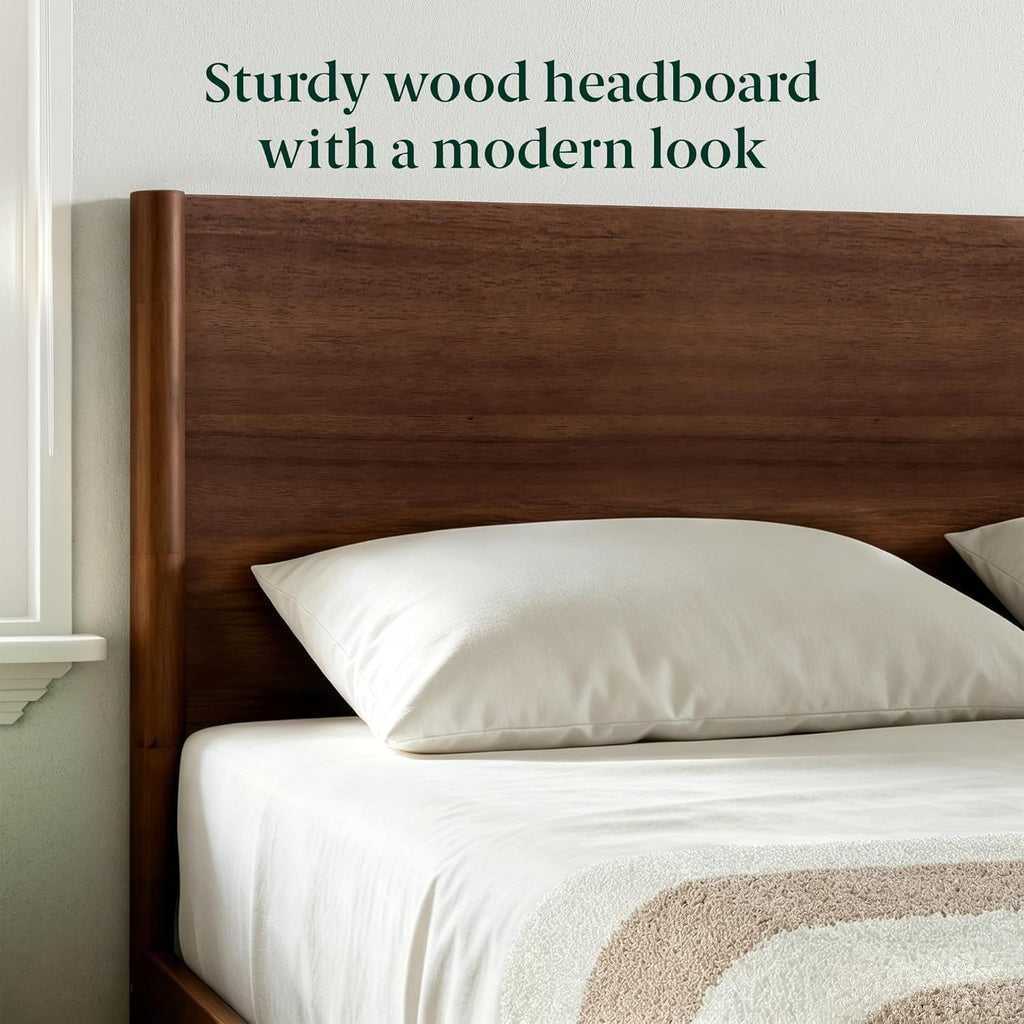 Mid-Century Modern Wood Platform Bed Frame with Headboard, Queen, Espresso
