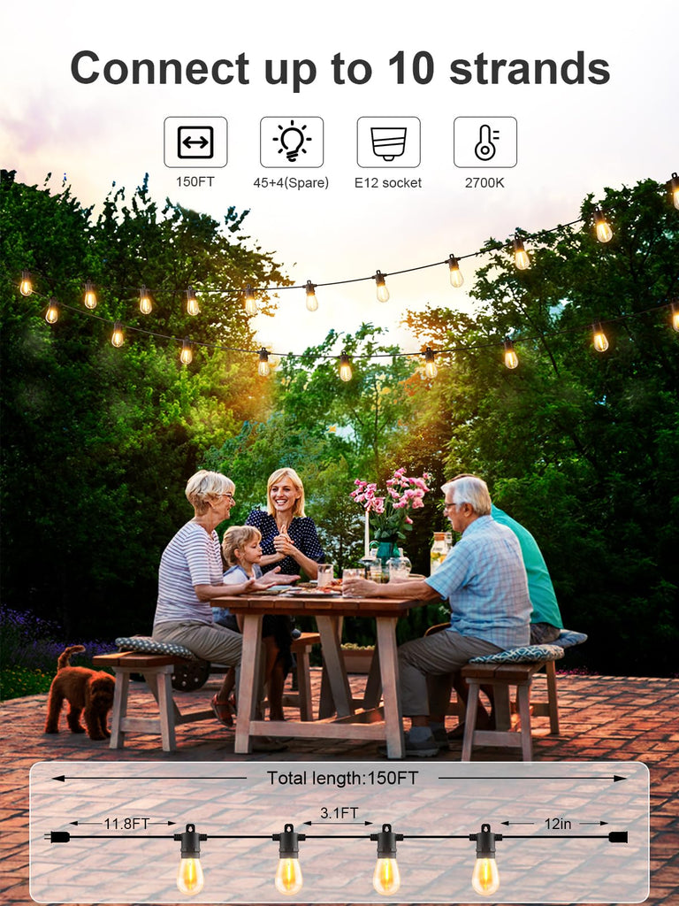 150 FT Outdoor String Lights, Waterproof Patio Lights for Outside