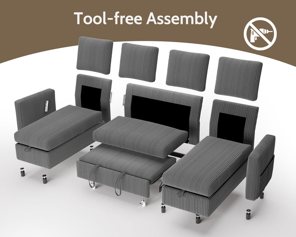 106" U Shaped Sectional Sleeper Sofa Bed with Pull Out Bed, Sectional Sleeper Couch Pull Out Couch with Reclining