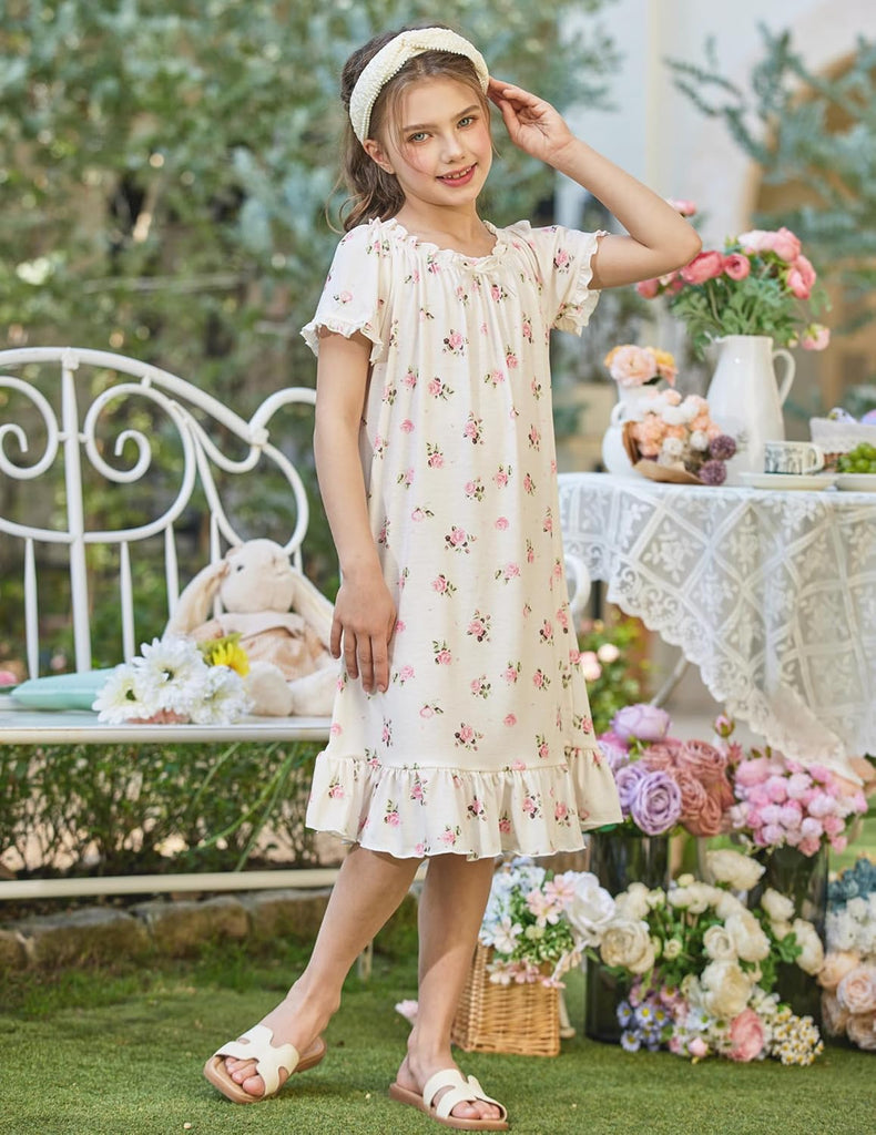Girls Nightgowns Short Sleeve Sleepwear Soft Princess Pajama Dress