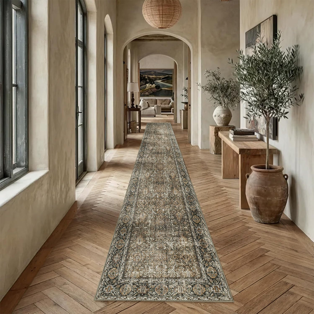 Brown Runner Rug 2.6x18 Vintage Traditional Distressed