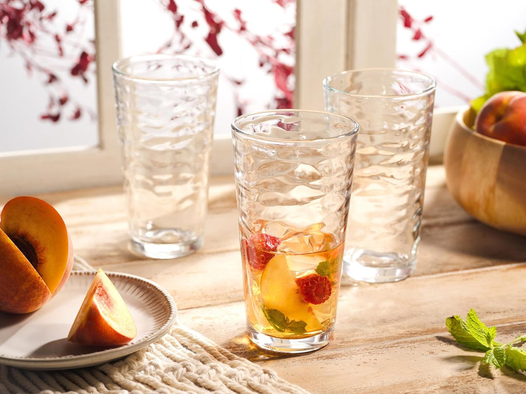 Hammered Glass Cups. Cocktail Drinking Glasses Set of 6 Tall Kitchen Glasses, 17 oz Water Glassware , Juice, Beer