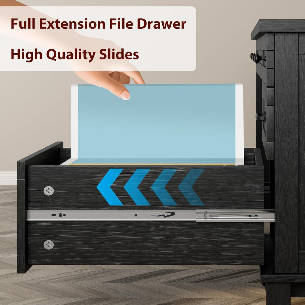Farmhouse Executive Desk with Drawers, 53.54 in Home Office Desk with Charging Station