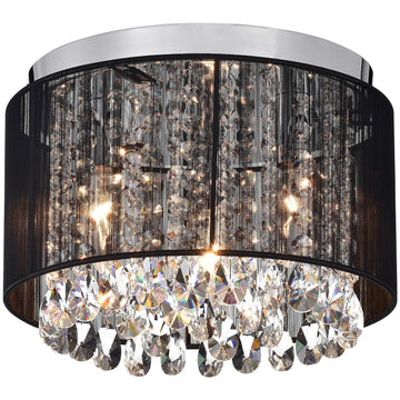 Black Mini Crystal Flush Mount Ceiling Light - 3-Light Drum Chandelier, or Living Room, Small Modern Lighting