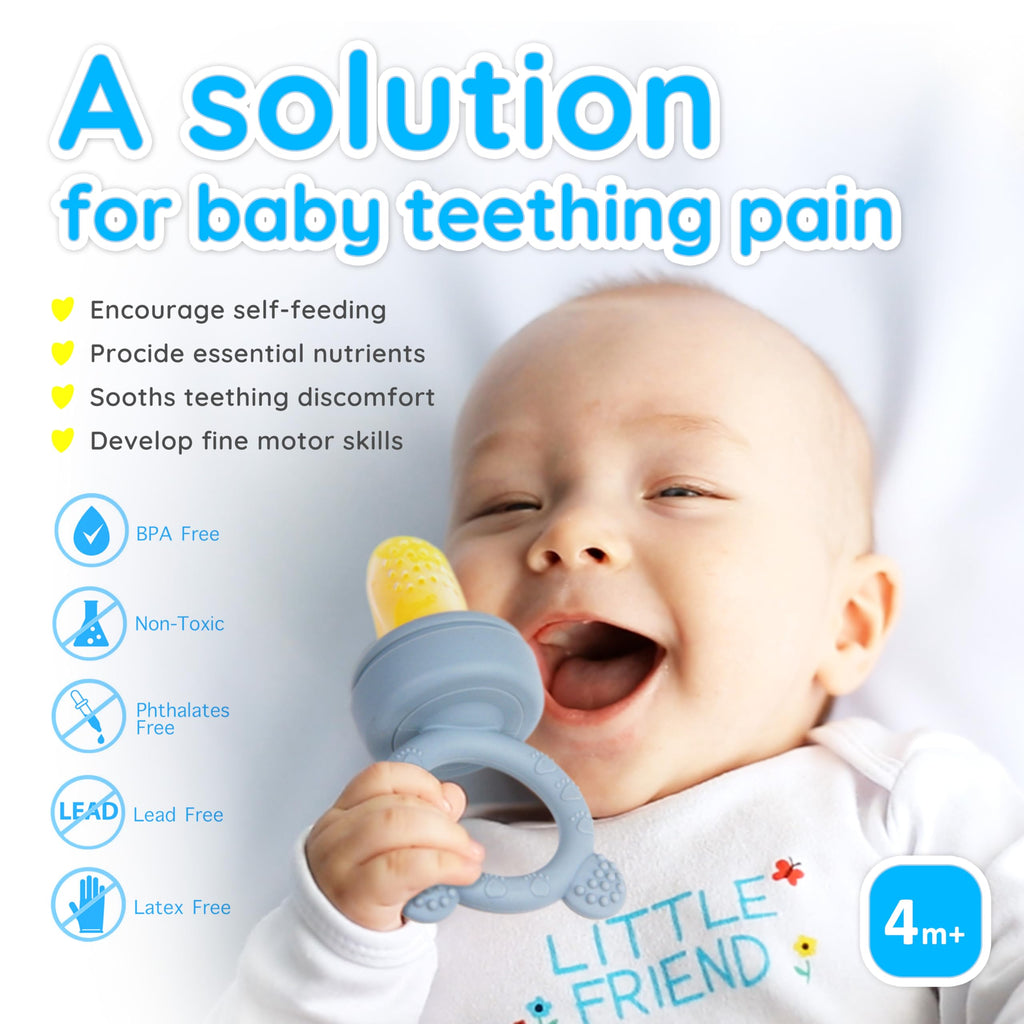 Baby Food Feeder & Freezer Tray Set, Self Feeding Teething Toy, Breast Milk Popsicle Mold, BPA Free for 3+ Months