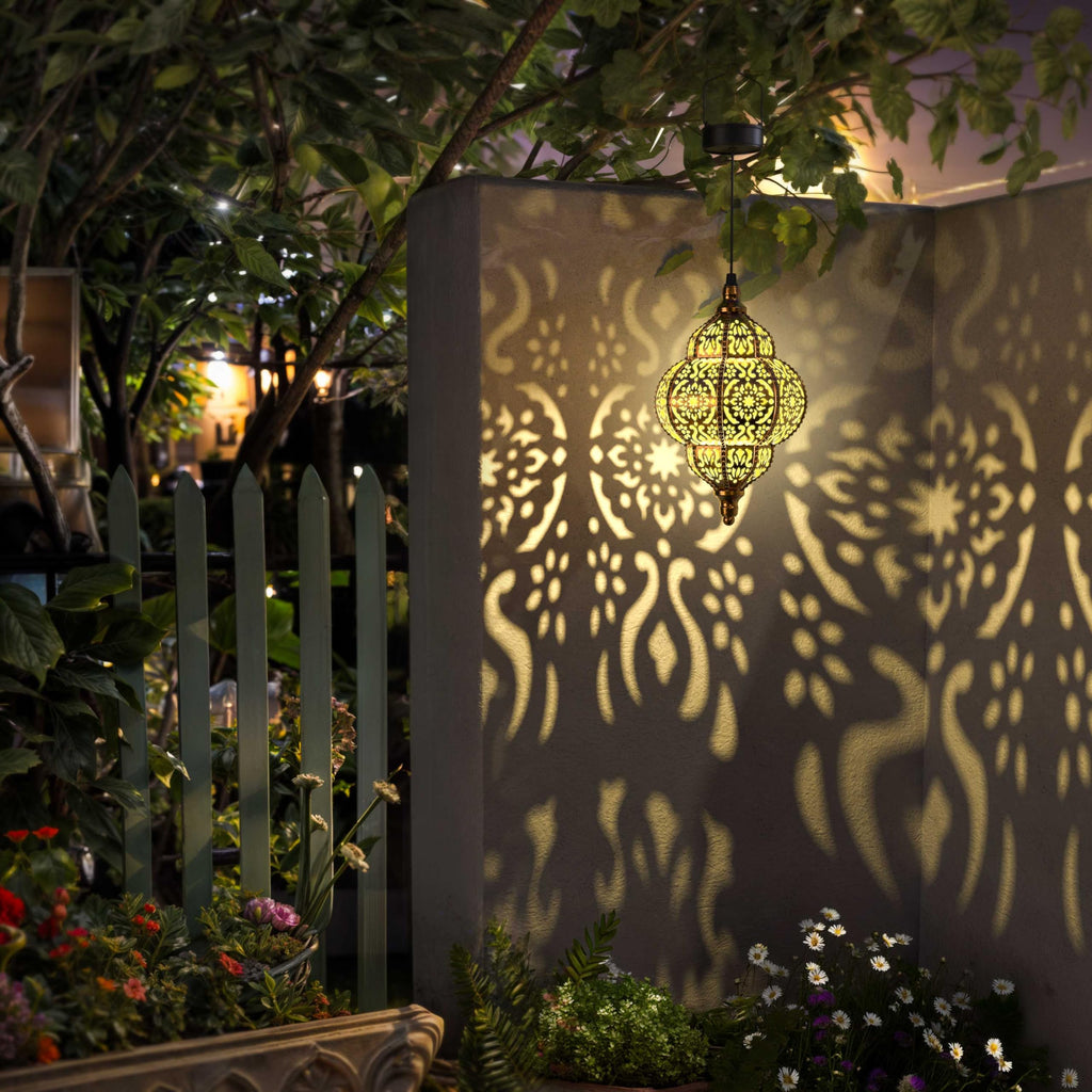 Hanging Solar Lights Outdoor Garden Decor Solar Lantern Waterproof Plastic Moroccan Outdoor Decorations Pathway Yard